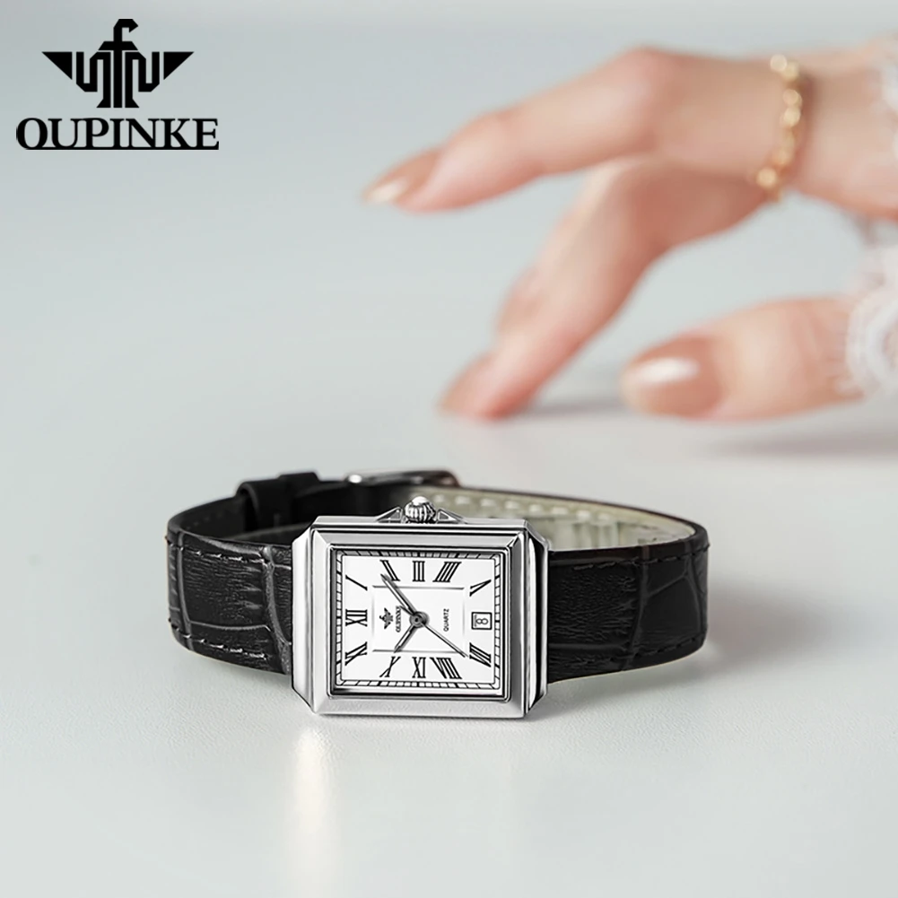 OUPINKE 3182 Women Watch Swiss Imported Quartz Movement Wristwatch Elegant Roman Leather Strap Waterproof Luminous Luxury Watch