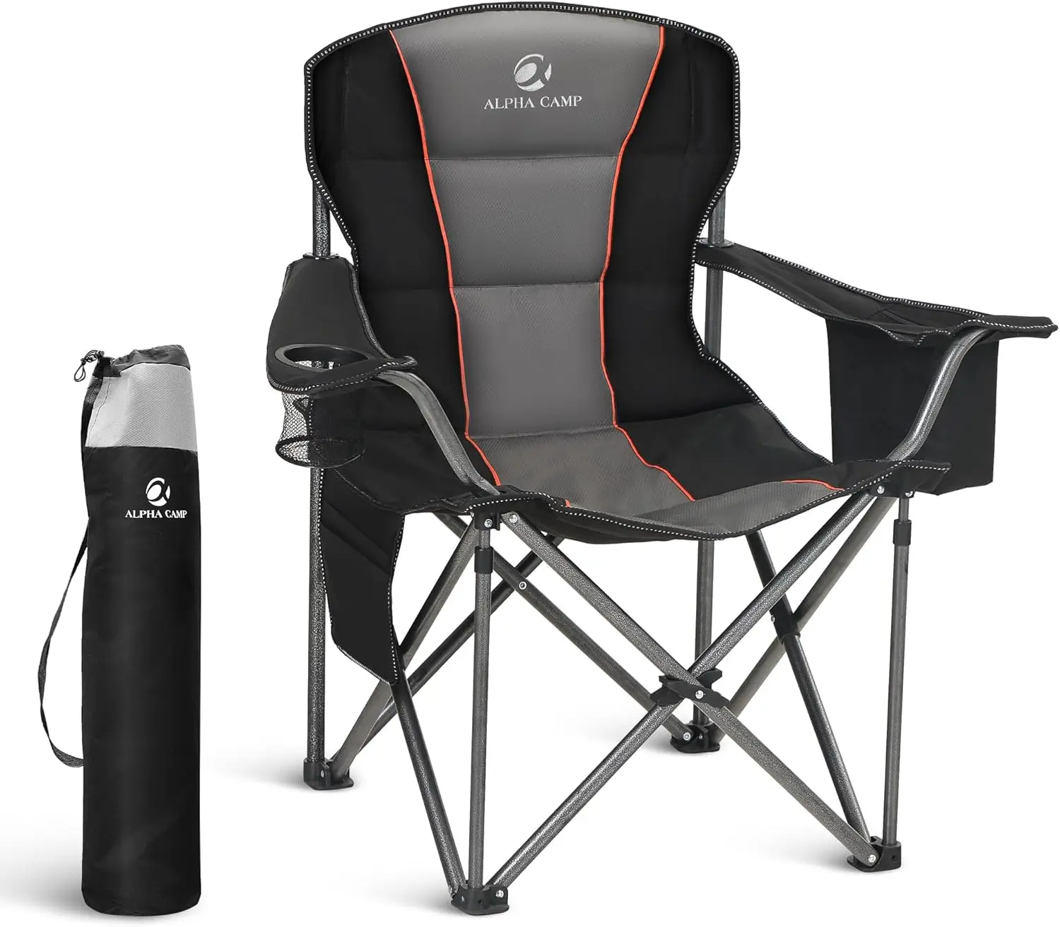 

Oversized Heavy Duty Folding Camping Chair with Cup Holder, Storage & Cooler Bag, 450 LBS Capacity