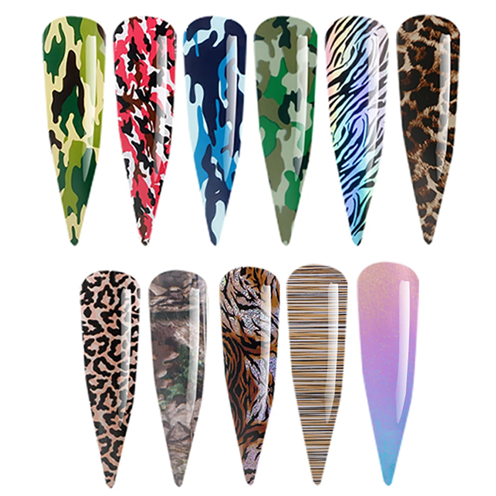 Full Wraps 3D Stripe Camouflage Laser Starry Sky Stickers Nail Art Decorations Manicure Decals Nail Transfer Foils