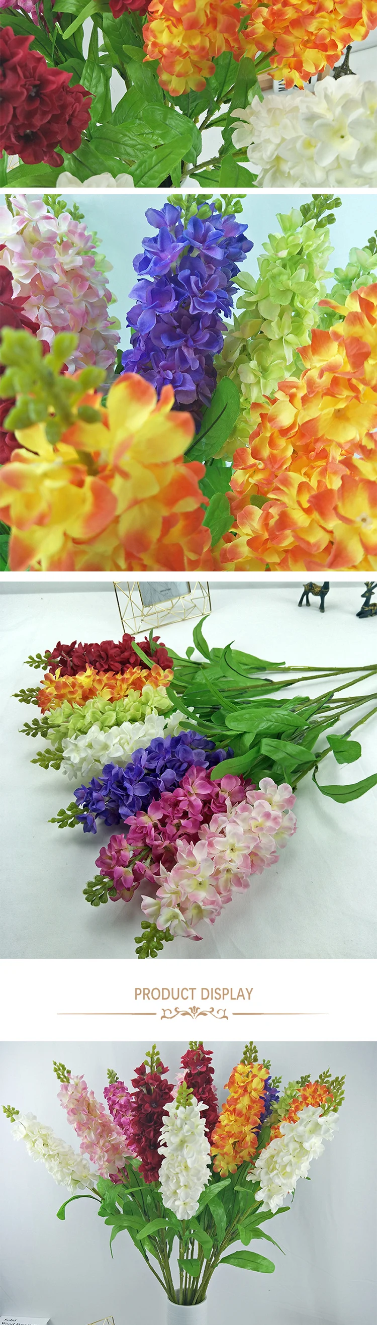 Künstlicher Hyazinthen-Violett-Blütenzweig mit Blättern, Seiden-Delphinium-Pflanze, Dekoration für Zuhause, Hochzeit, Tisch, Blumenarrangement, Ornament, Requisite – Detail 3