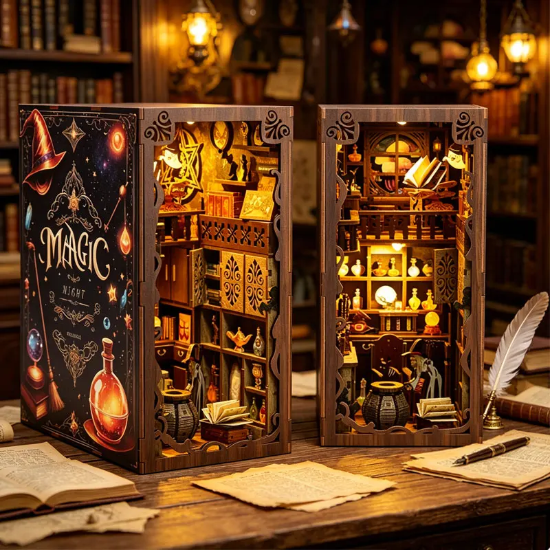 

Zuuton Набор Книжного Уголка Волшебник и Магическое Зелье Деревянный 3D Кукольный Дом DIY с Светодиодной Подсветкой Декор Полки Креативный Подарок для Любителей Книг и Магии Дом Офис Кабинет