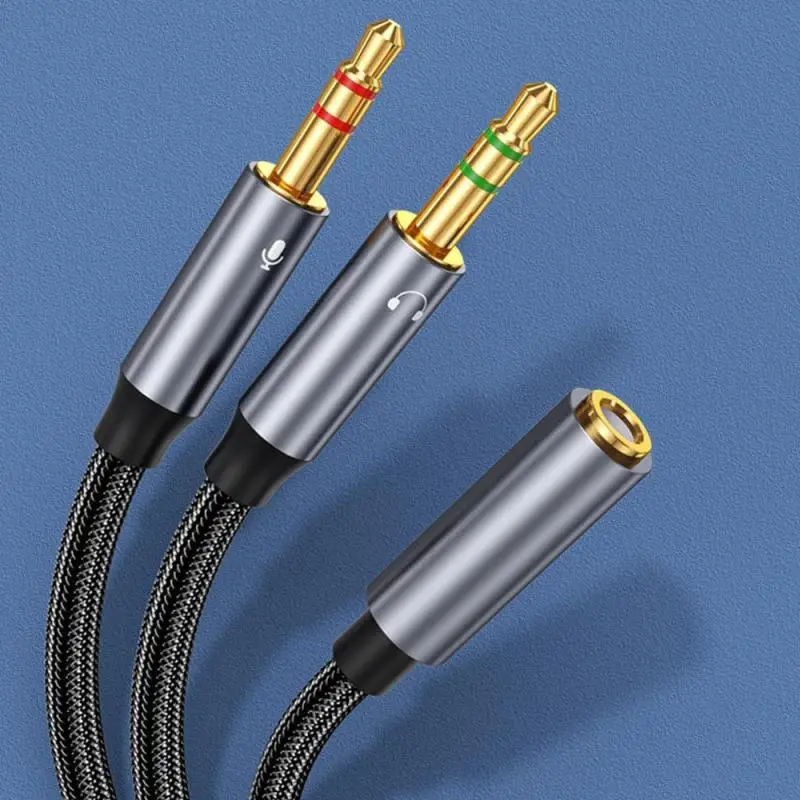 หูฟัง Audio Splitter Cable หญิง 2 ชาย 3.5 มม.แจ็ค Splitter Adapter พร้อมไมโครโฟน Aux Cable สําหรับโทรศัพท์ MP3 Audio AUX