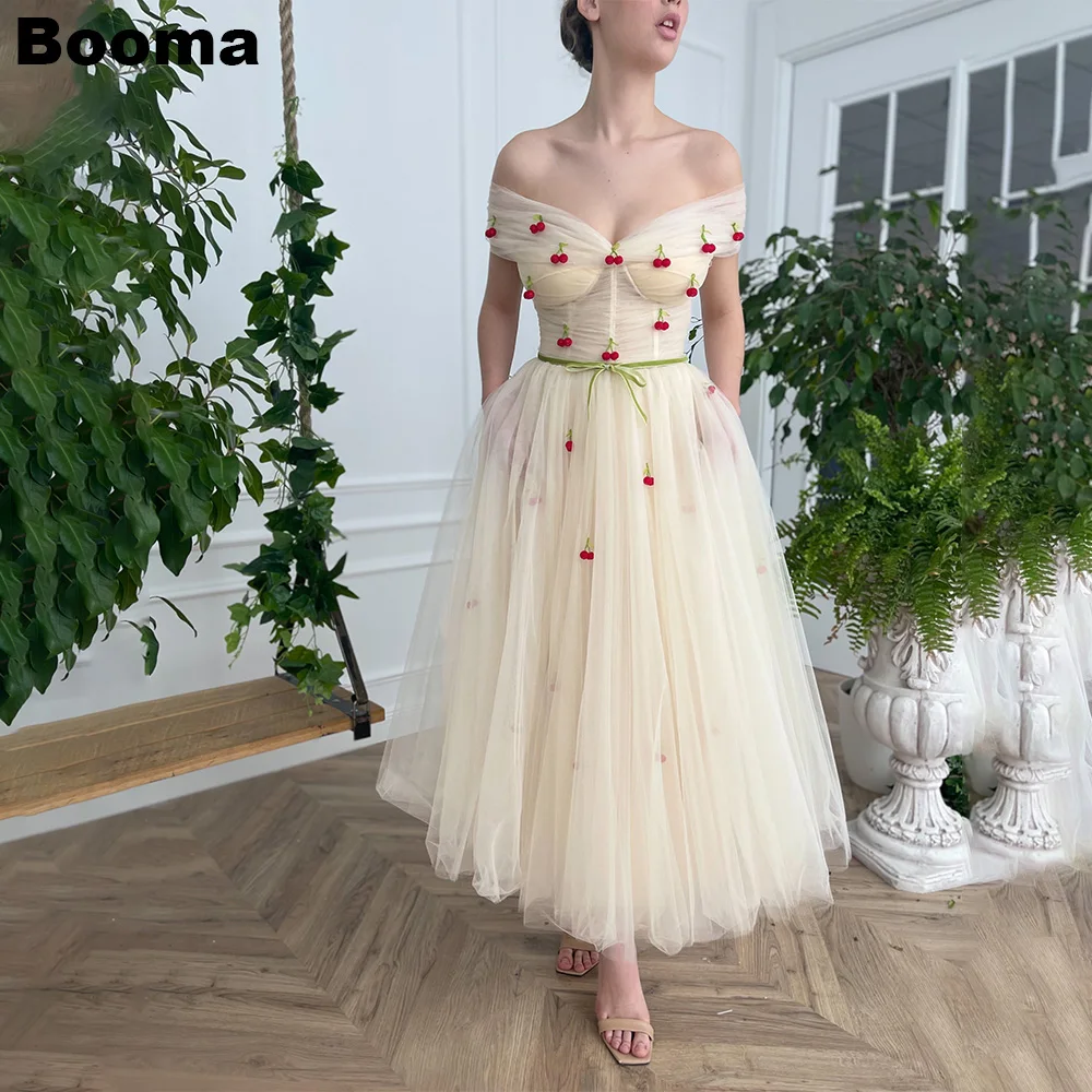 

Booma Ivory A Line Prpm Dresses Cherry Off Shoulder Tulle Party Gowns Homecoming Graduation Dresses 2023 formales vestidos