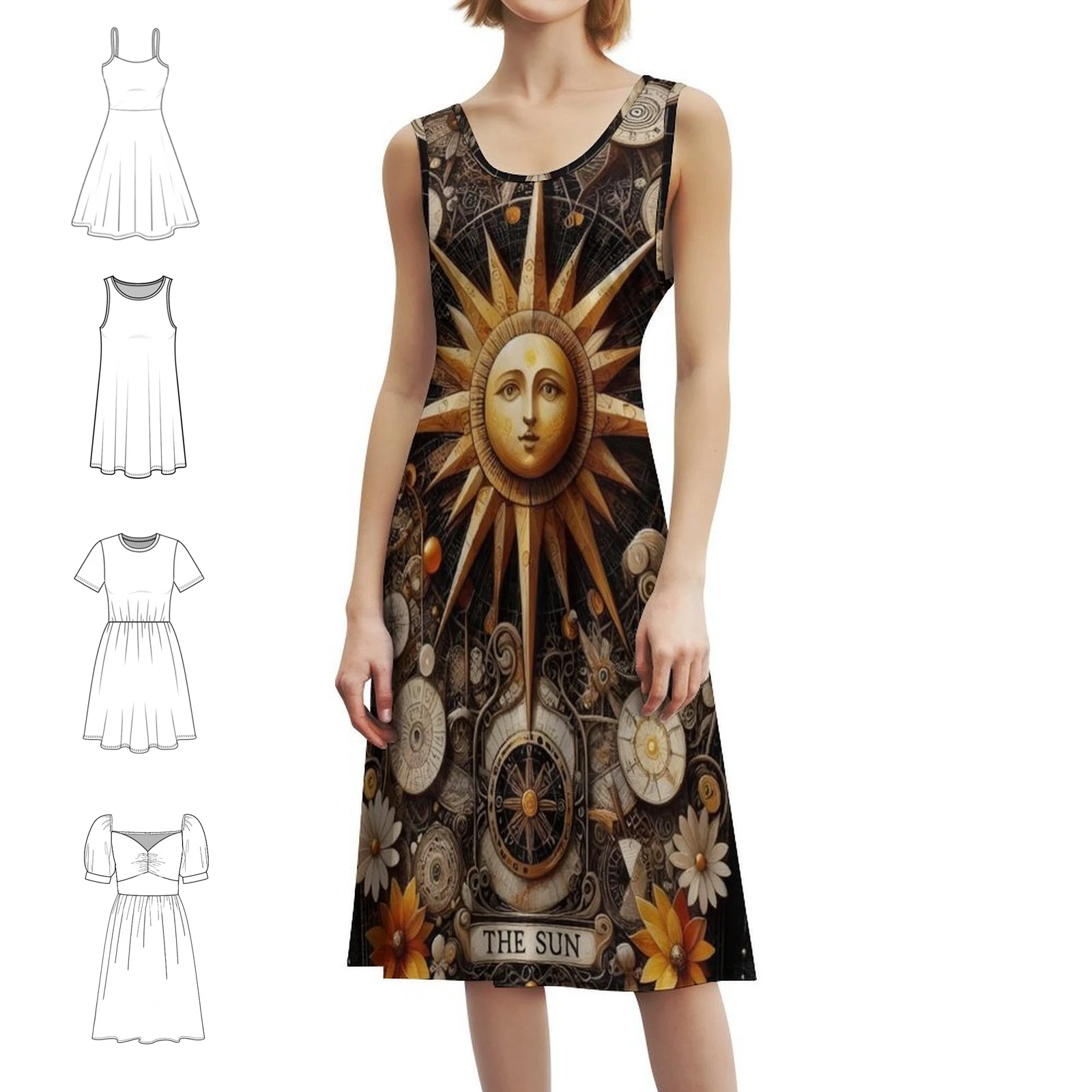 The Sun Women's Hip Hop Streetwear Dress Graphic Print Party Club Wear Sun Beads Flowers Tarot Mystical Amber Womens Dresses