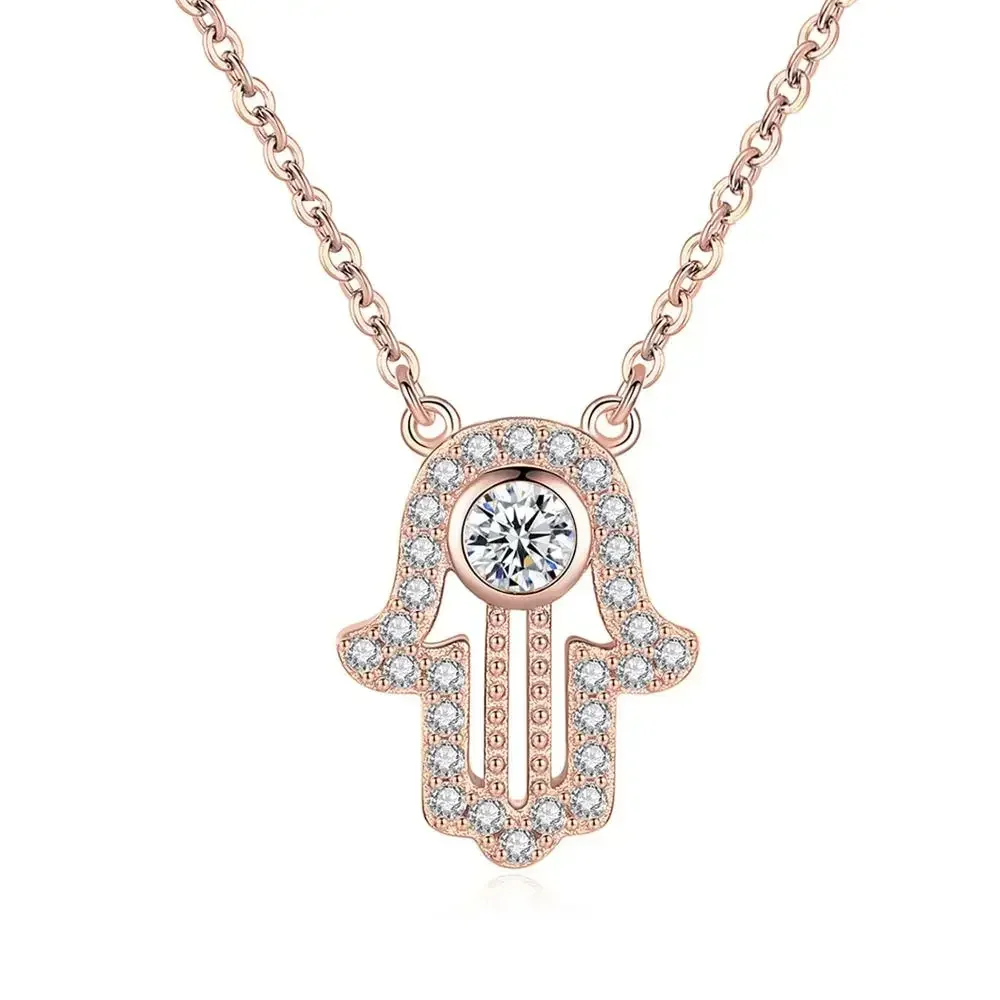 KALETINE Lucky Hamsa Hand Necklace Fatima 925 Sterling Silver Pendant Long Necklace Women Jewelry Gold Chain Initial Necklace