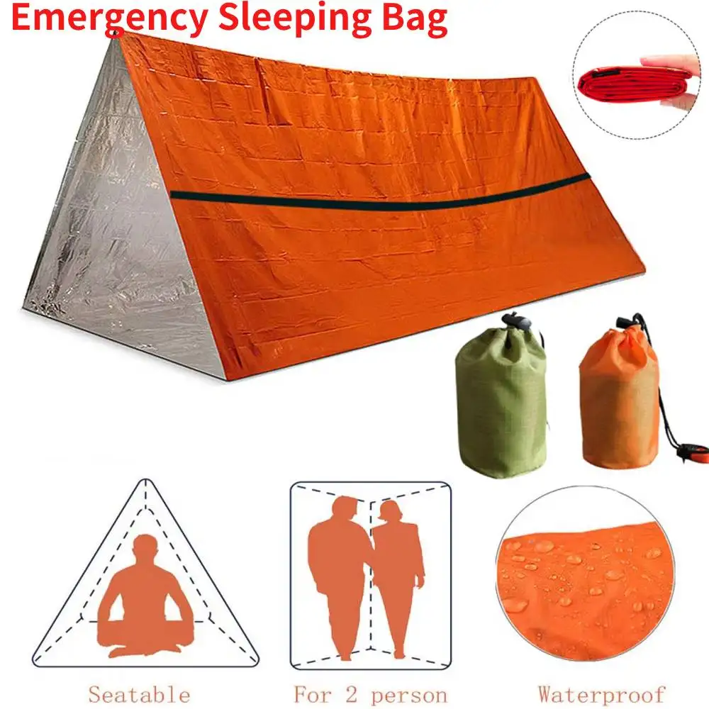 Portable Waterproof Emergency Survival Sleeping Bag Outdoor Edc Camping Gear Thermal Sack First Aid Rescue Kit Mylar Blanket ﻿