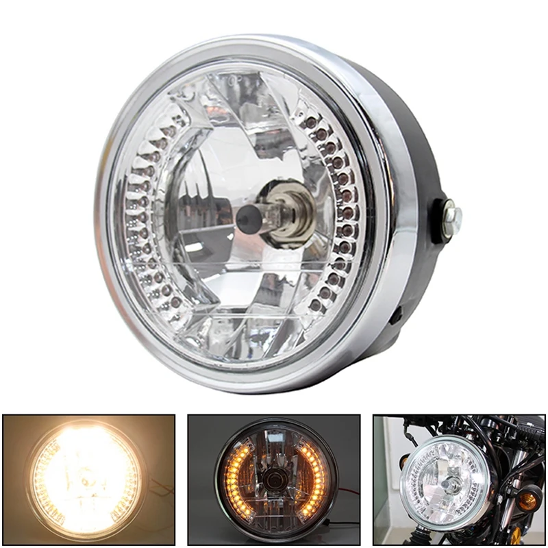 Motorcycle Modified Retro Headlights 8 Inch Angel Ring Headlights for Chopper Far Near Light Steering