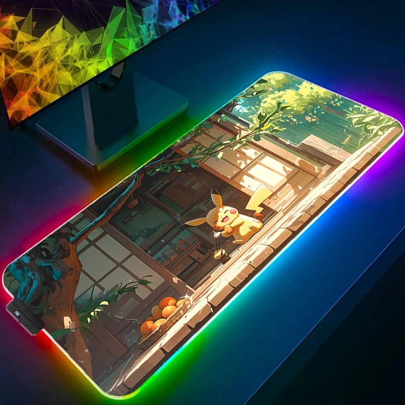 LED Mouse Pad Gamers Decoracion Gamer Desk Mat RGB Mousepad P-Pokemon P-Pikachu XXL Gaming Accessories Varmilo Keyboard Mat