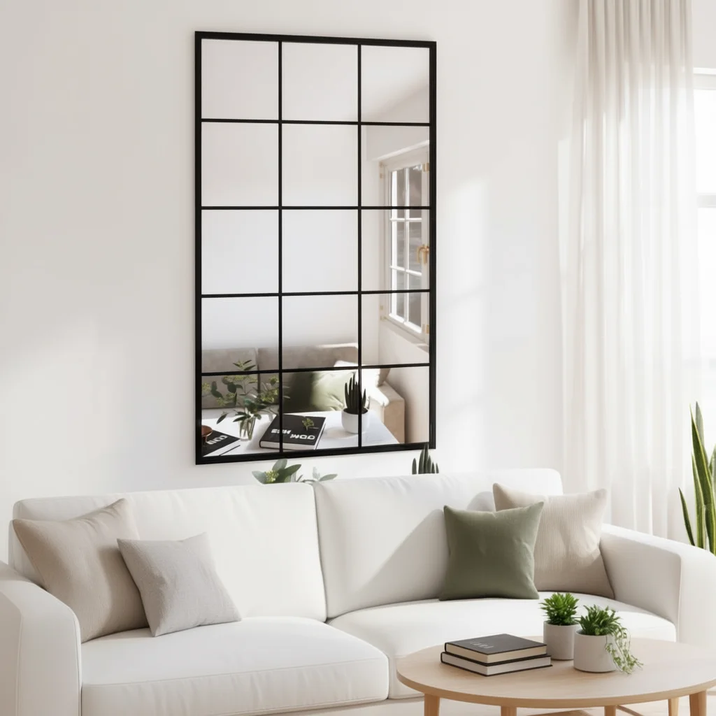 Black metal wall mirror 39.4x23.6 inch rectangular industrial wind frame decoration home decoration