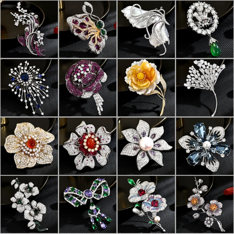 

Luxury Cubic Zirconia Flowers Plants Brooches Lovely Butterfly Bow for Women Elegant Exquisite Pearl Corsage Accessories Pins