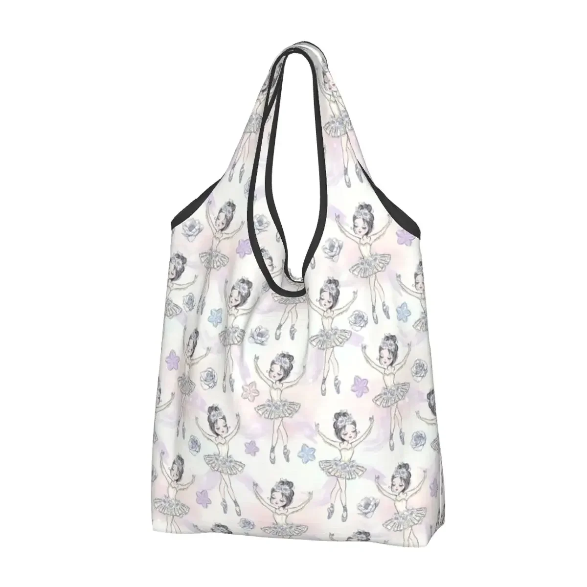 Reusable Ballet Art Shopping Bag Women Tote Bag Portable Ballerina Dancer Groceries Shopper Bags