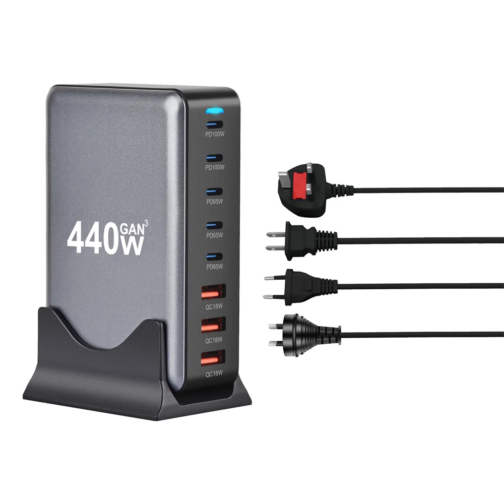 NEW 440W Gan Fast Charge 3.0 USB Type C Fast Charger Mobile 8-port 5C3A PD Charger  Convenient To Carry Tablet Charger