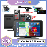 Jansite 7-inch 2.5K+1080P Car DVR Dashcam Mirror Video Player Carplay Android Auto Dual Lens 180° Adjustable Front Cam Dashboard