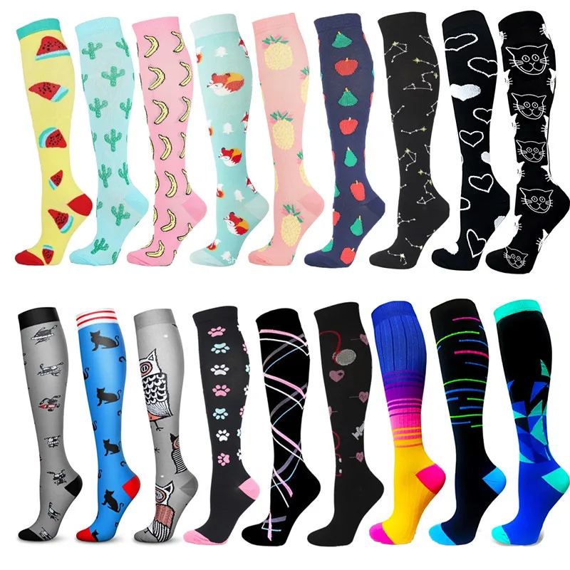 New Compression Stockings Men Women Varicose Veins Socks Cat Dog Stripe Pattern Outdoor Running Cycling Long Pressure Stockings