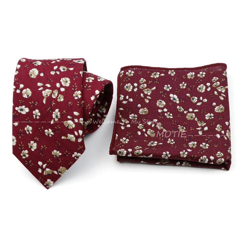 New Men\'s classic Cotton Floral Colorful Ties Pocket Square Handkerchiefs Set Business Wedding Party Gifts for Man Accessories