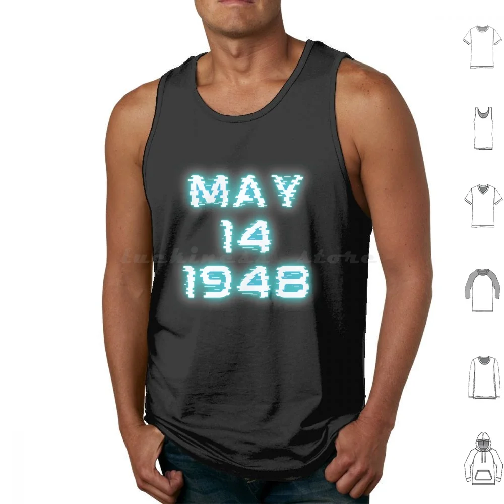 May 14 1948-Neon Tank Tops Print Cotton Israel Israeli Hebrew Judaism Jewish Jew Yiddish Jewish People Jewish Culture Yom