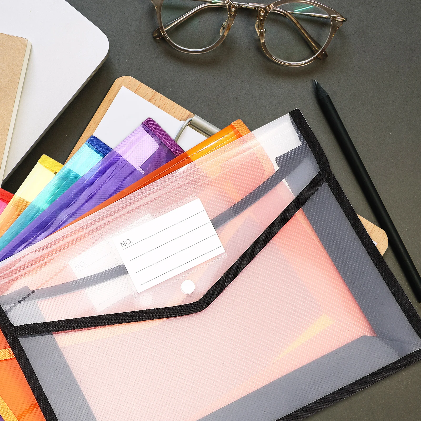 

7Pcs Expandable File Folders A4 Clear Document Bags Button Closure Label Pocket File Envelopes Document Organizer