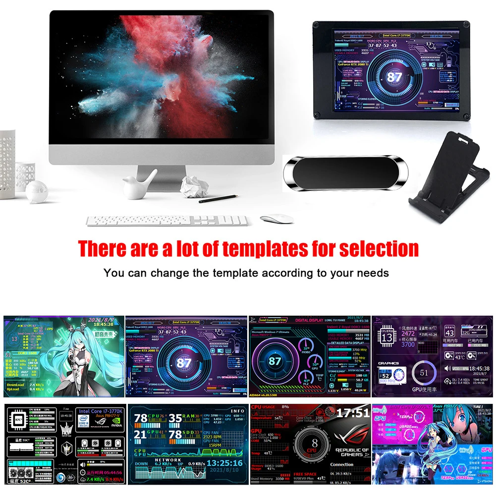 

Вторичный экран компьютера с двумя USB-портами 3,5-дюймовый IPS DIY PC Вторичный экран CPU GPU RAM HDD Акрил для мини-футляра ITX AIDA64