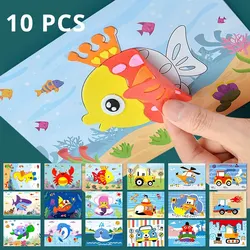 10 Pcs 3D EVA Foam Sticker Creative Art Craft Kit for Kids Boys Girls DIY Cartoon Animal Transportation Painting for Education