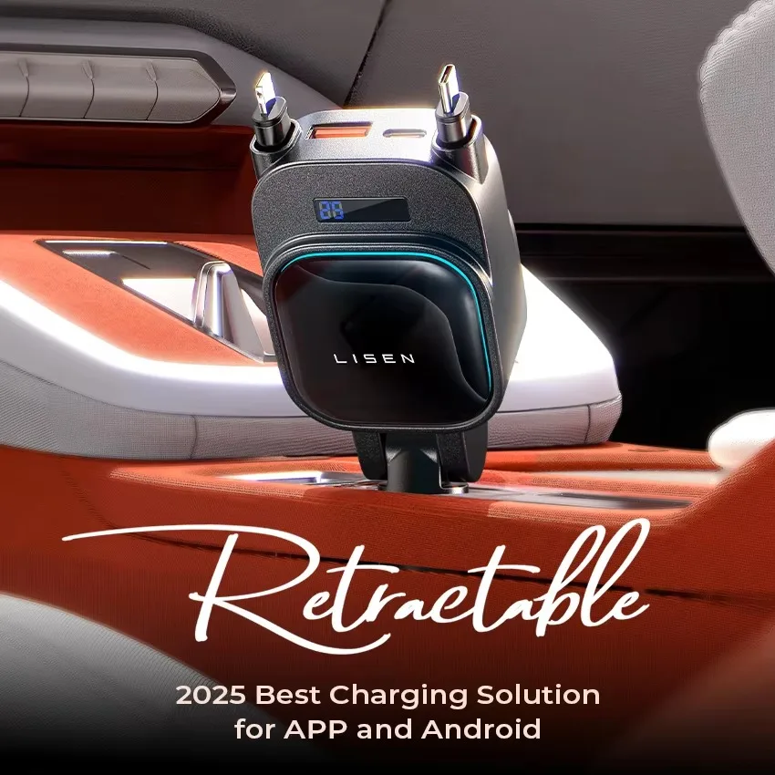 

LISEN 2025 Updated 4 in 1 180° Retractable Car Charger Dual USB C Cable Ports 96W Fast Charging Phone Charger for iPhone 16 15