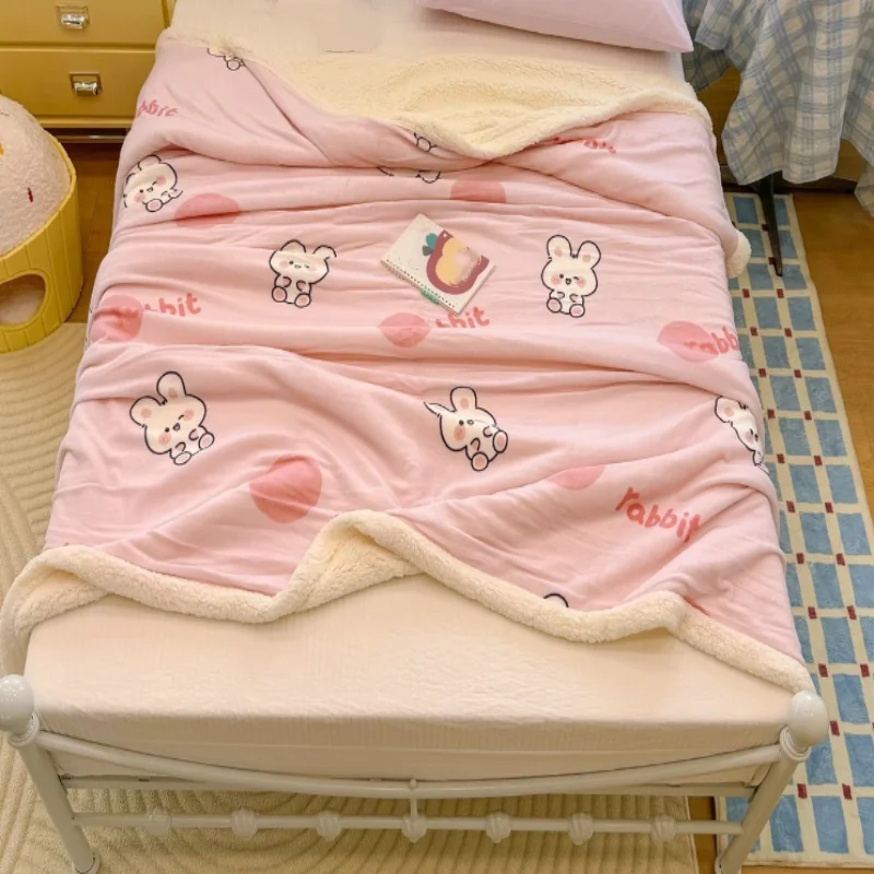 Winter Thick Travel Portable Cartoon Fury Blanket Office Warm Nap Blanket ABDL Soft Skin-Friendly Milk Fleece Cute Shawl Blanket