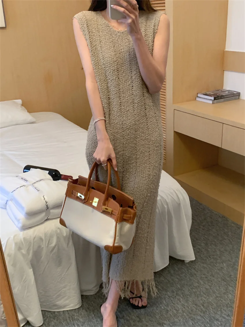 

Женское прямое платье с бахромой Alien Kitty, стильное мягкое трикотажное облегающее платье без рукавов в офисном стиле, 2023