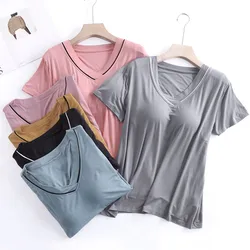 Casual Chest Pad Sleepwear Tops For Women New Short Sleeve T-Shirt Summer Modal Comfortable Nightwear One Piece Pajamas