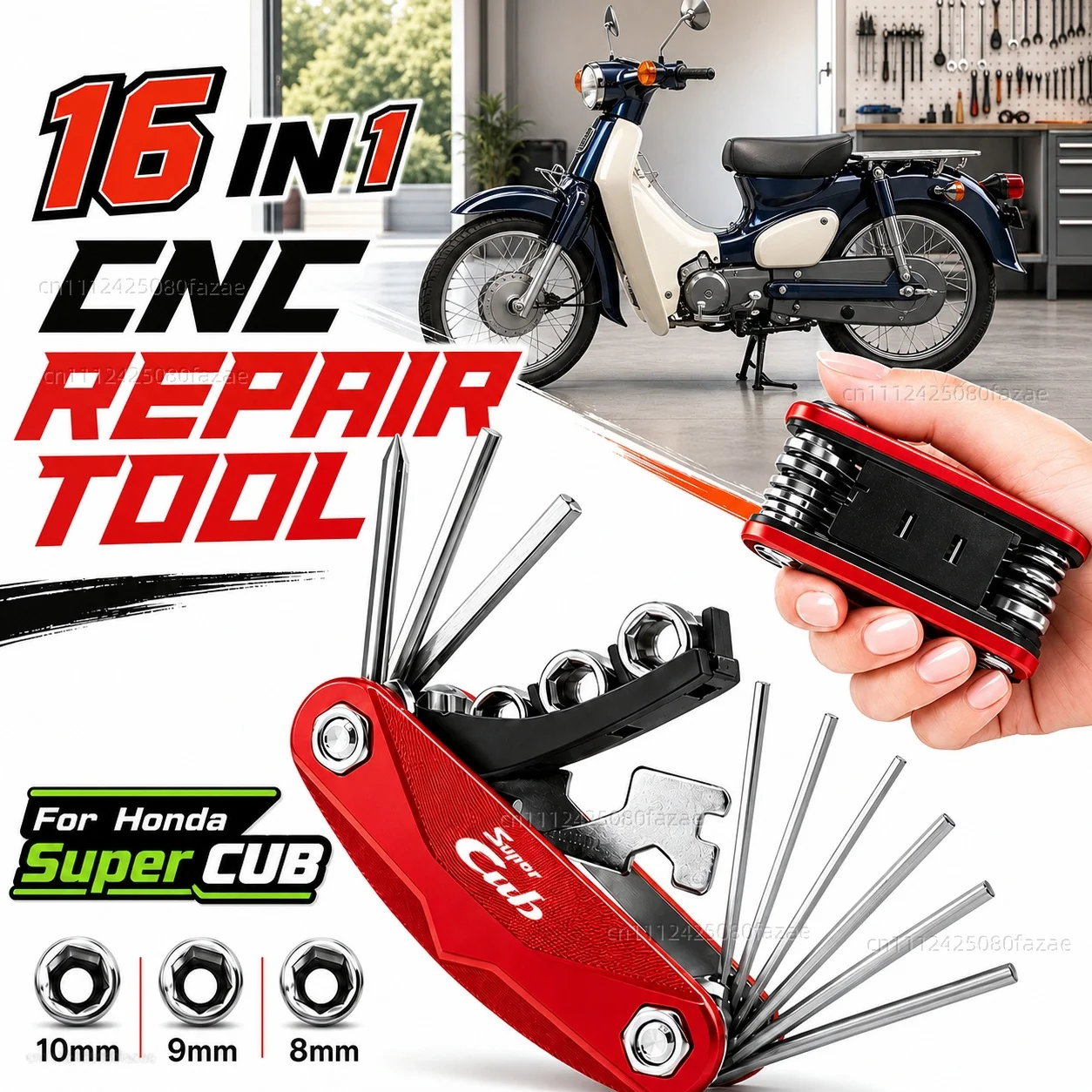 Kit di Riparazione per Moto Honda Super CUB C70 90 110 C125, Set Multifunzionale con Cacciavite, Chiave Inglese, Chiavi Esagonali, Kit Portatile per Bici