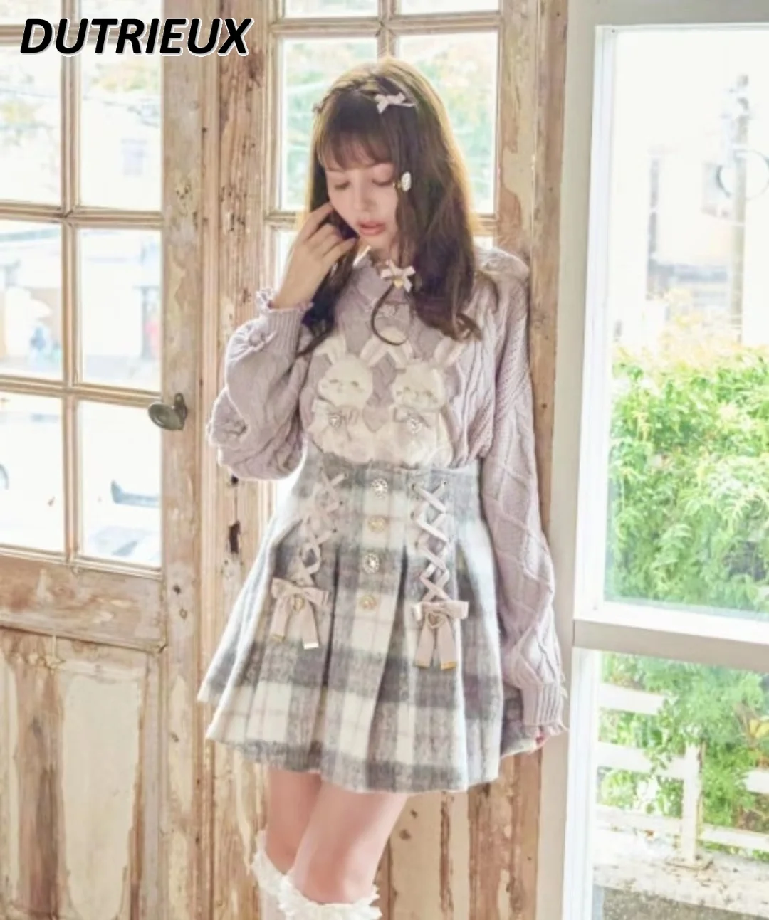 

2024 New Ladies Woolen A Line Pleated Plaid Skirt Fashion Short Casual High Waist Skirts for Women Japanese Style Autumn Winter