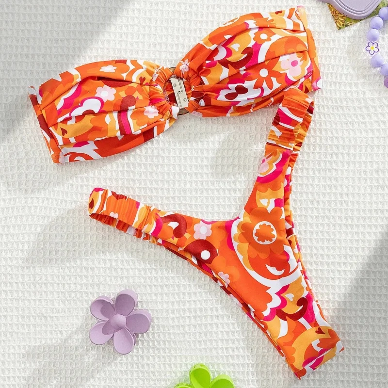 เซ็กซี่ Push Up บิกินี่ผู้หญิง 2 ชิ้นชุดว่ายน้ําแยก Ruched ชุดบิกินี่บราซิล Beachwear 2025 ว่ายน้ําชายหาด Bandeau ชุดว่ายน้ํา