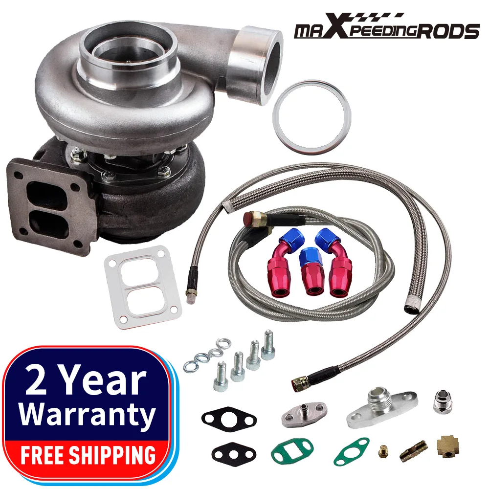 Turbo Kit 600+HP Racing High Performance GT45 T4 V-Band Universal Turbocharger 1.05 A/R + Oil Drain Feed & Return Line