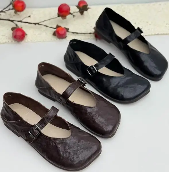Careaymade-nowe oryginalne skórzane czyste ręcznie robione buty, w sztuka retro styl mori girl buty, kobiety rozrywka mody białe płaskie buty — zdjęcie 7