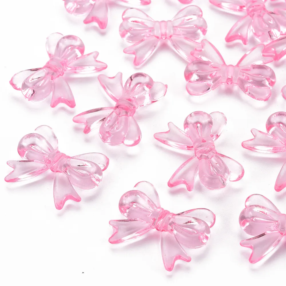 20 pc Transparent Acrylic Beads Bowknot Pearl Pink 23x29.5x6mm Hole: 1.6mm