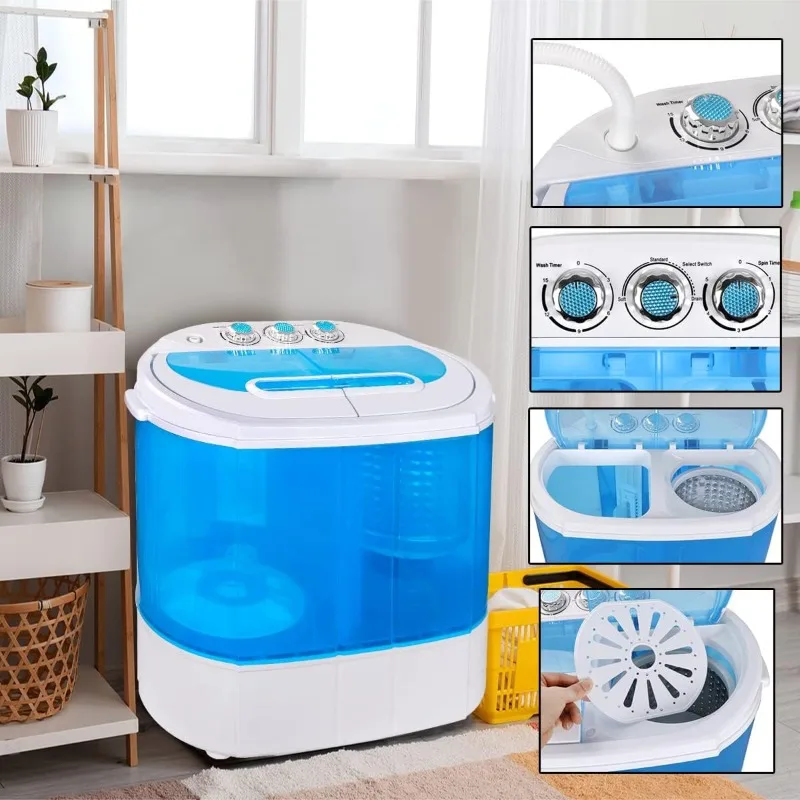 ZenStyle-Lave-linge portable compact à double cuve, 9.9 lb, mini machine à laver à charge par le haut, avec tuyau d'entrée de 6.57 pieds