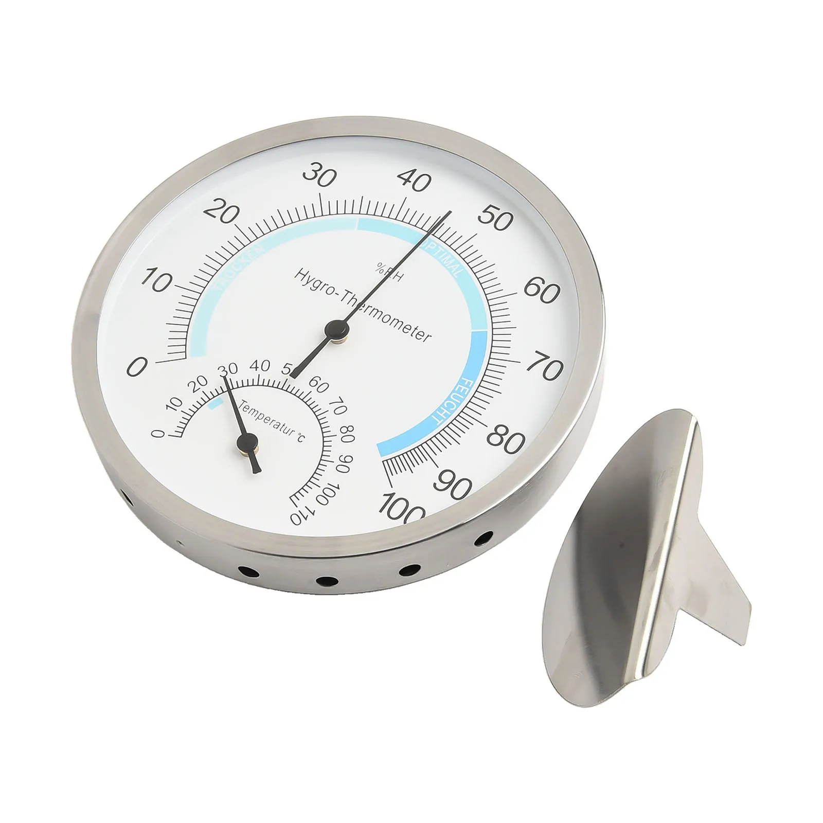 

Climate Test Thermo Hygrometer +1-2%(℃) 1 Piece Diameter 12.7cm Indoor Stainless Steel Bedroom Brand New.high Quality