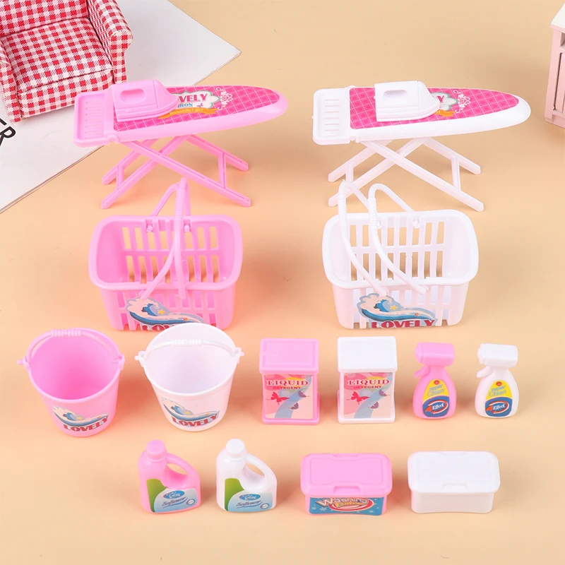 1 Set Dollhouse Miniature Mini Cleaning Tools Laundry Basket Bucket Detergent Kit for Doll Bathing Accessories Classic Toy