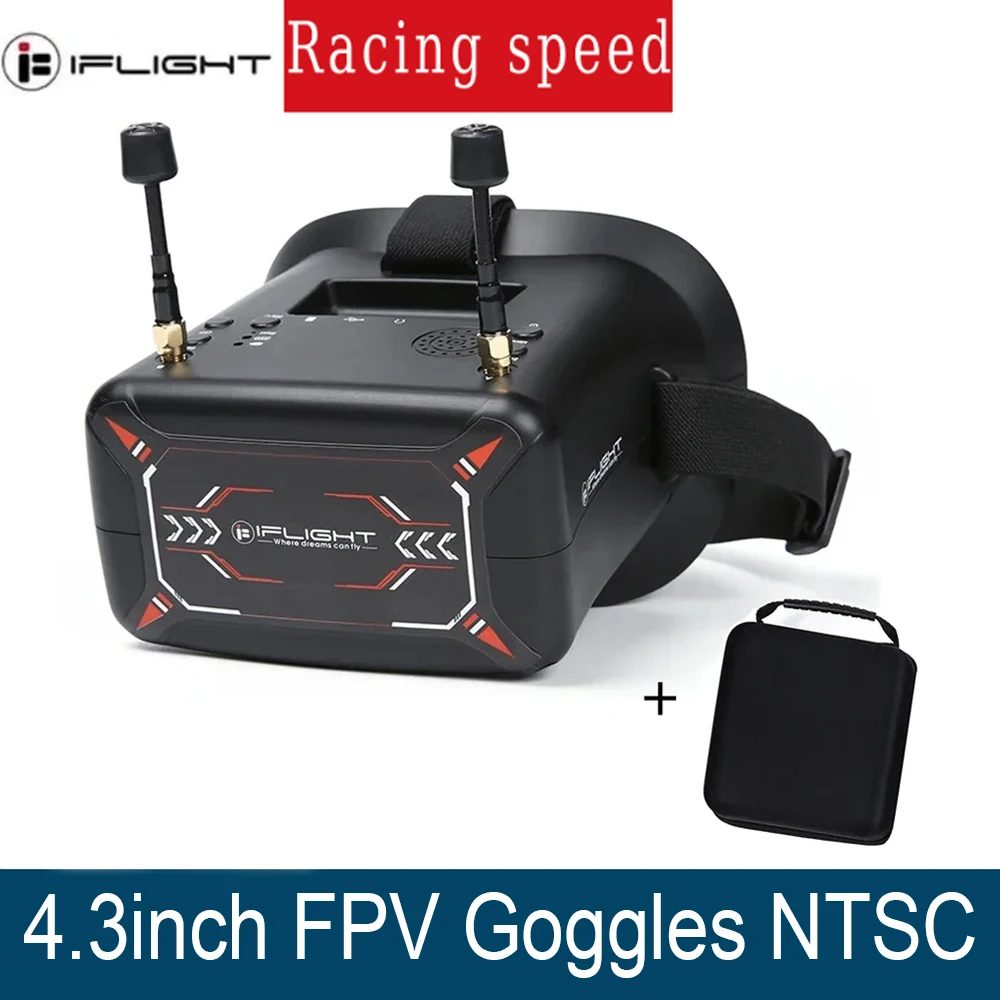 

IFlight 4,3-дюймовые очки FPV 40CH 5,8 ГГц с функцией DVR Встроенный аккумулятор 3,7 В/2000 мАч/ 40-канальный приемник 5,8 ГГц для RC FPV Drone