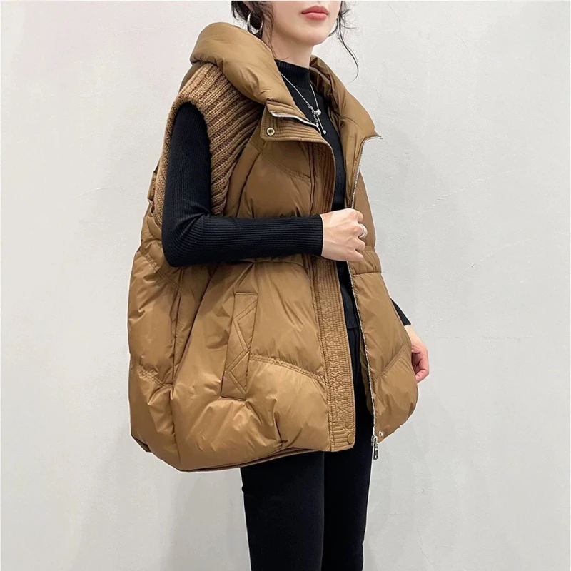 2026 Autumn New Cross-border European and American Export Women's Vests Fashion Hooded Sleeveless Knitted Cotton Vest