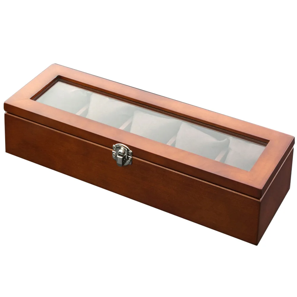 5 Slots Houten Horloge Organizer Met Glazen Luxe Horloge Case Opbergdoos Mode Houder Voor Heren Horloge Display Box