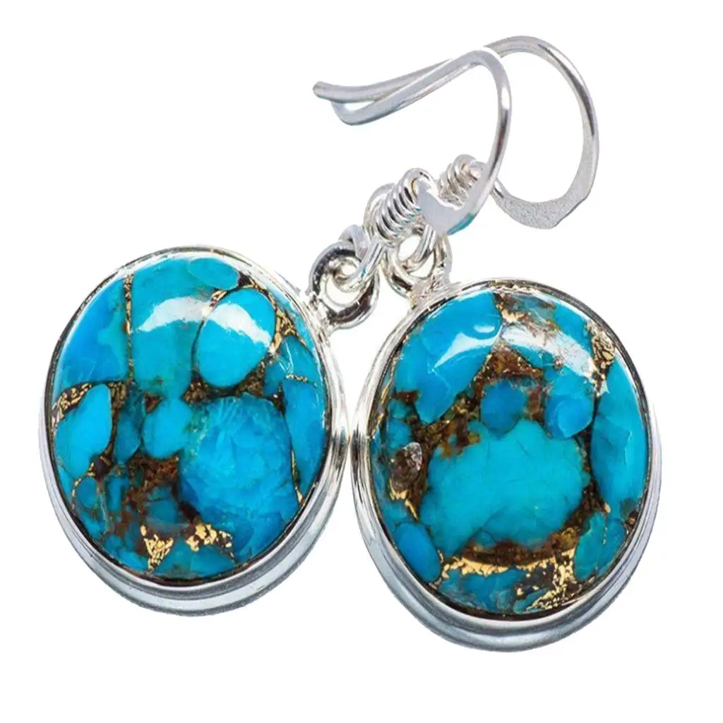 2-6pack Retro Thai silver crystal euro-american blue turquoise earring round