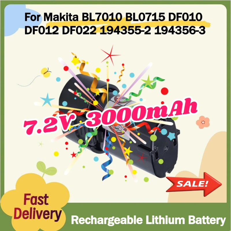

2Pcs For Makita BL7010 BL0715 DF010 DF012 DF022 194355-2 194356-3 Power Tools 7.2V 3000mAh 18650 Rechargeable Lithium Battery