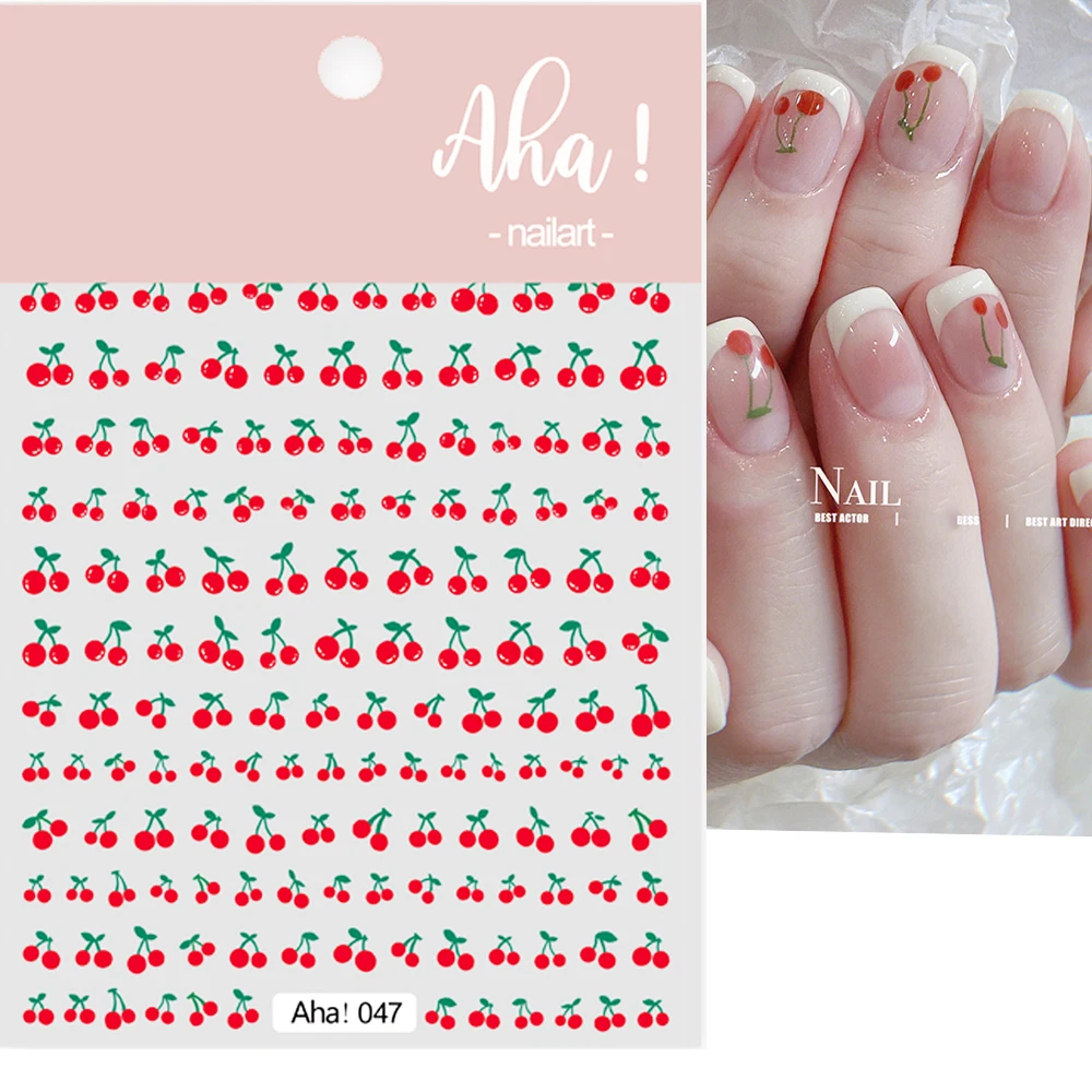 3D Cherry Nail Art Stickers 1Pcs Summer Self -Adhesive Fruit Nail Art Decorations Red Cherry DIY Girl Manicure Slider AHA!@