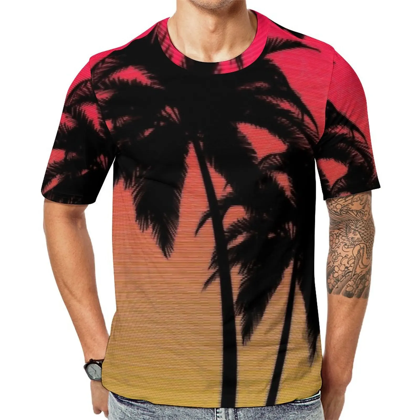 Retro Palm Sunset Retro Print T-Shirt For Man Graphic O Neck T Shirts Original Hip Hop Clothes Short Sleeve Casual Oversize Tees