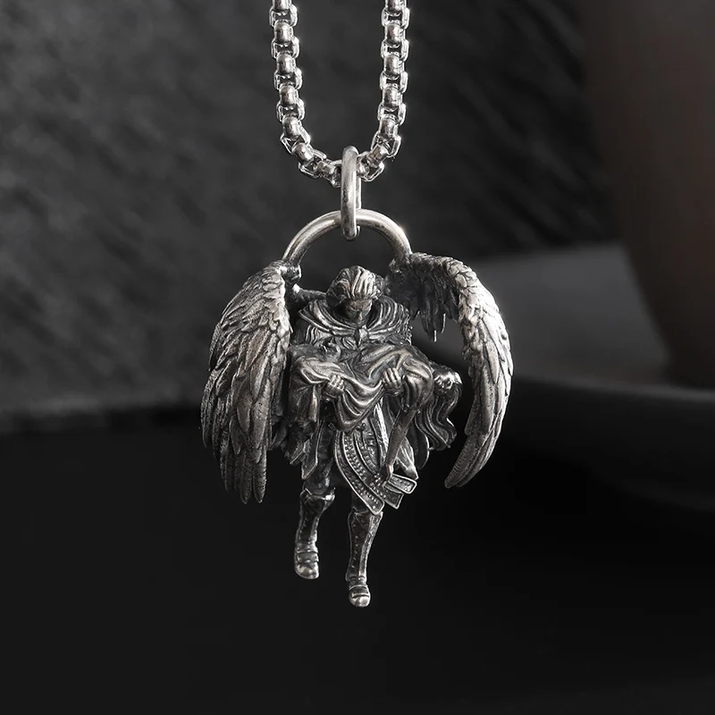 Classic God Redeem Girl Pendant Michael Archangel Wings Necklace Mens Womens Retro Punk Trend Jewelry Gifts