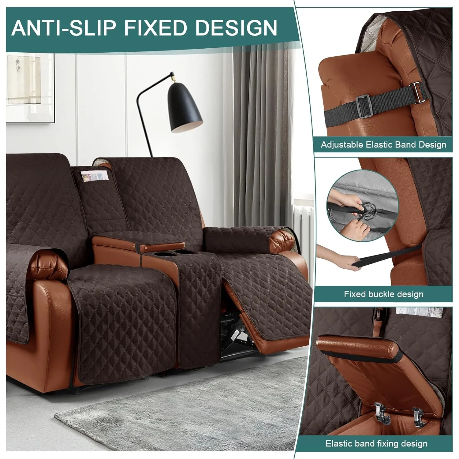 غطاء أريكة كرسي صالة مقاوم للماء مع غطاء أريكة مضاد للانزلاق (لون الشوكولاتة، مقعدان) #5