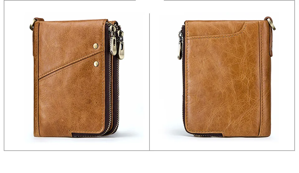 RFID Card Holder Wallet for Men Genuine Leather Small Money Bag Luxury Double Zipper Coin Pocket Quality Male Clutch Carteira