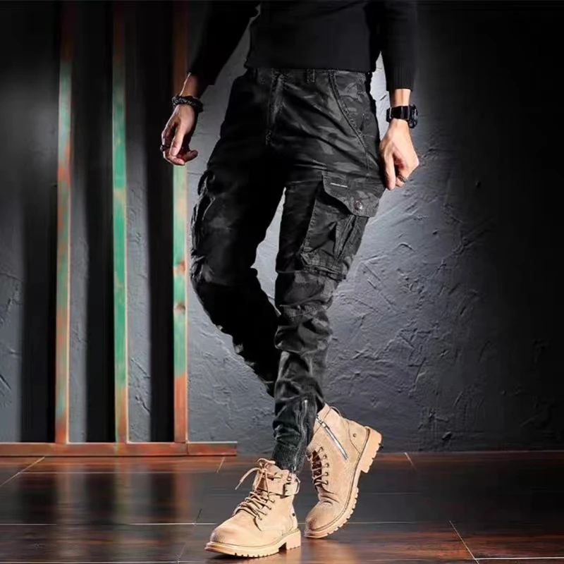 BAPAI Men's Fashion Oversized Camouflage Cargo Pants Outdoor Grey Pants Multifunctional Workt Trousers Thin Jungle Camping Pants