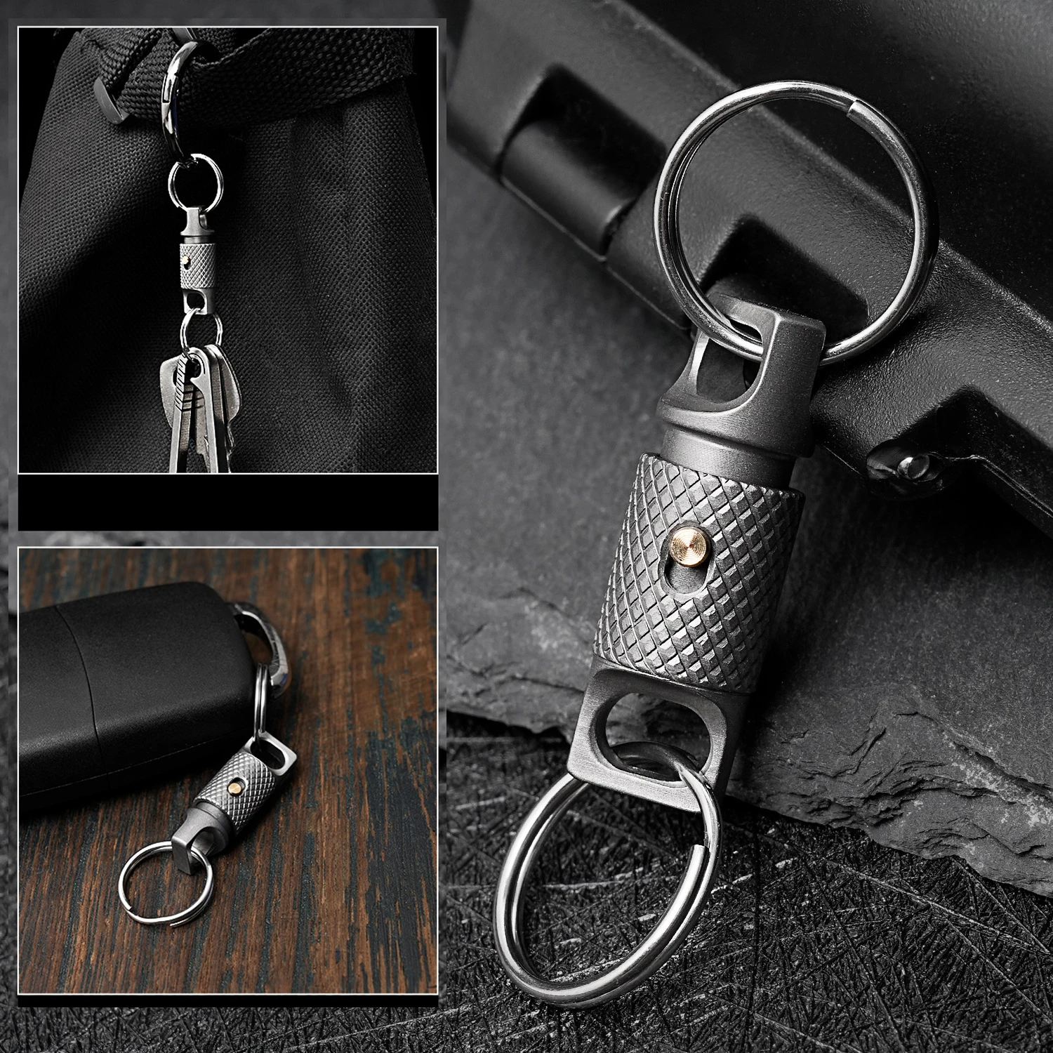 Imagem -03 - Liga de Titânio Portátil Knurling Keychain Desmontagem Rápida Rotação de 360 Graus Resistência à Corrosão Ferramenta Edc ao ar Livre