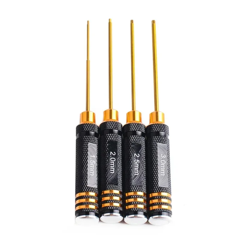 RC Tools 4 Pcs Hex Screw Driver Set Titanium Plating Hardened 1.5 2.0 2.5 3.0mm Screwdriver for Rc Helicopter Rc Toys (1 Set)