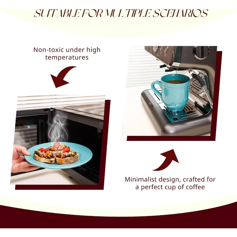 طقم أواني طعام من الخزف الحجري بنقاط لؤلؤية طقم فيروزي 56 قطعة #5